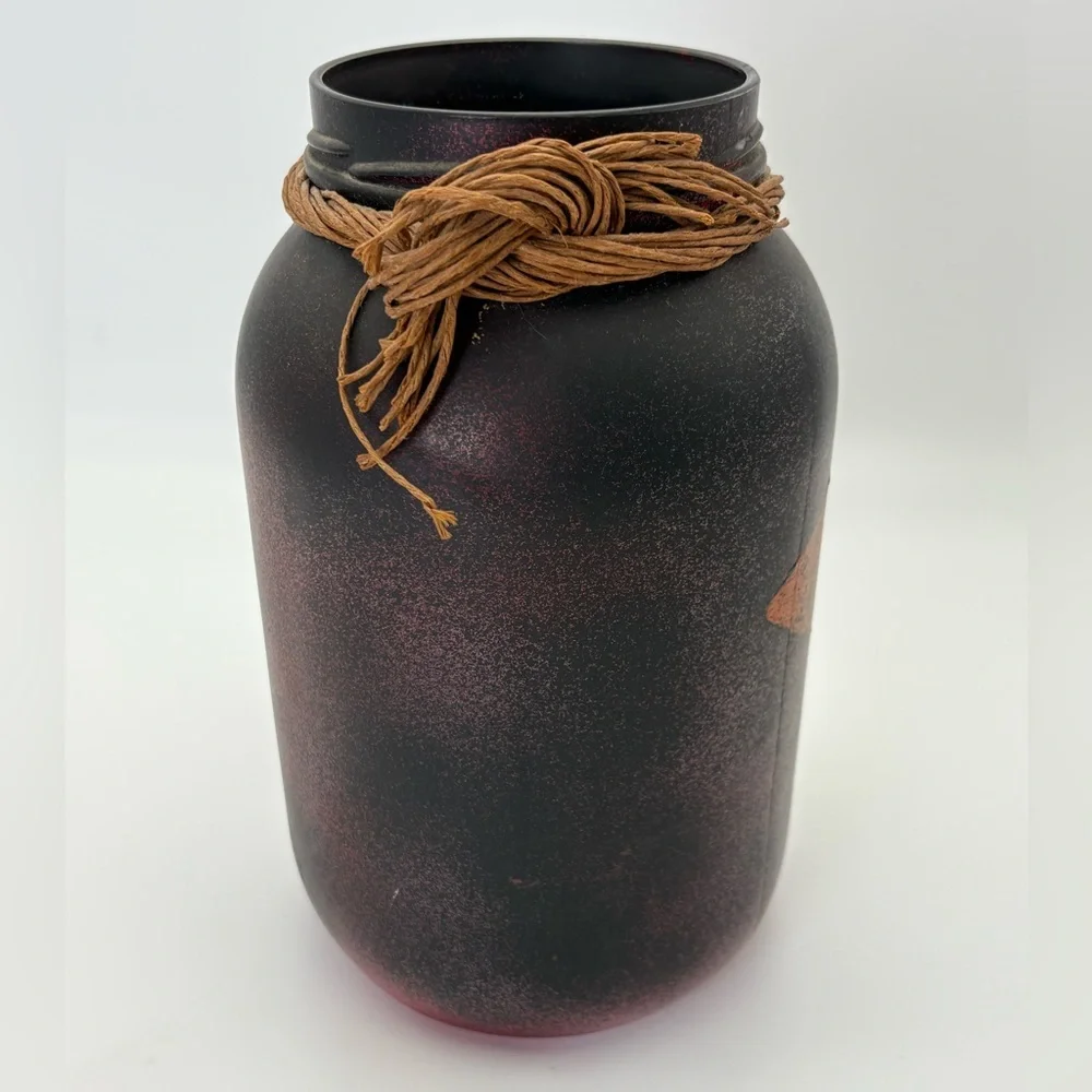 Decorative Black and Red Textured Jar/Vase with Orange Fish Design